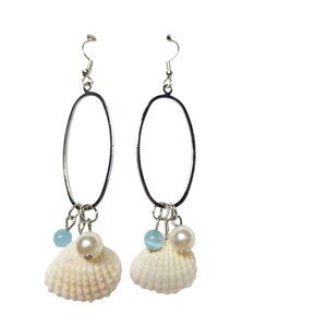 White Seashell Cat's Eye Pearl Boho Earrings Jewelry